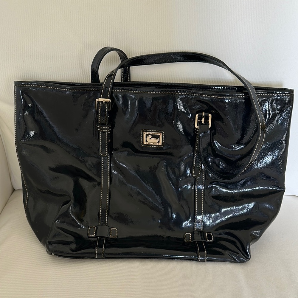 Dooney & Bourke Black Glossy Tote with Structured Design